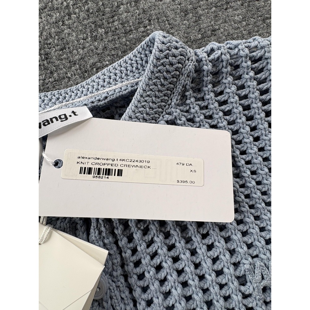 Alexander wang Sweater Cardigan Womens XS Blue Knit Cropped Crewneck Logo - Picture 4 of 7